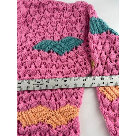 New In Cardigan Sweater Womens Pink Crochet Knit Y2K Grannycore Grandmacore New - Picture 8 of 11